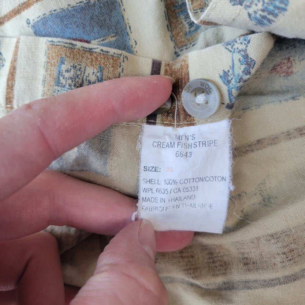 Vintage Woolrich Button Up Short Sleeve Shirt Mens Fishstripe AOP‎ Size XL - Picture 4 of 6